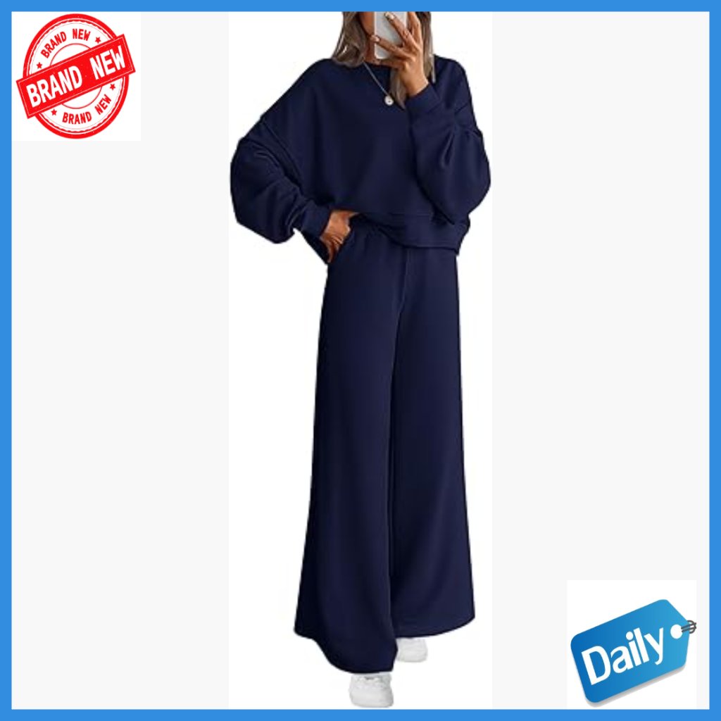 Oversized Crewneck Sweatshirt Wide Leg Sweatpants 2 Piece Lounge Set